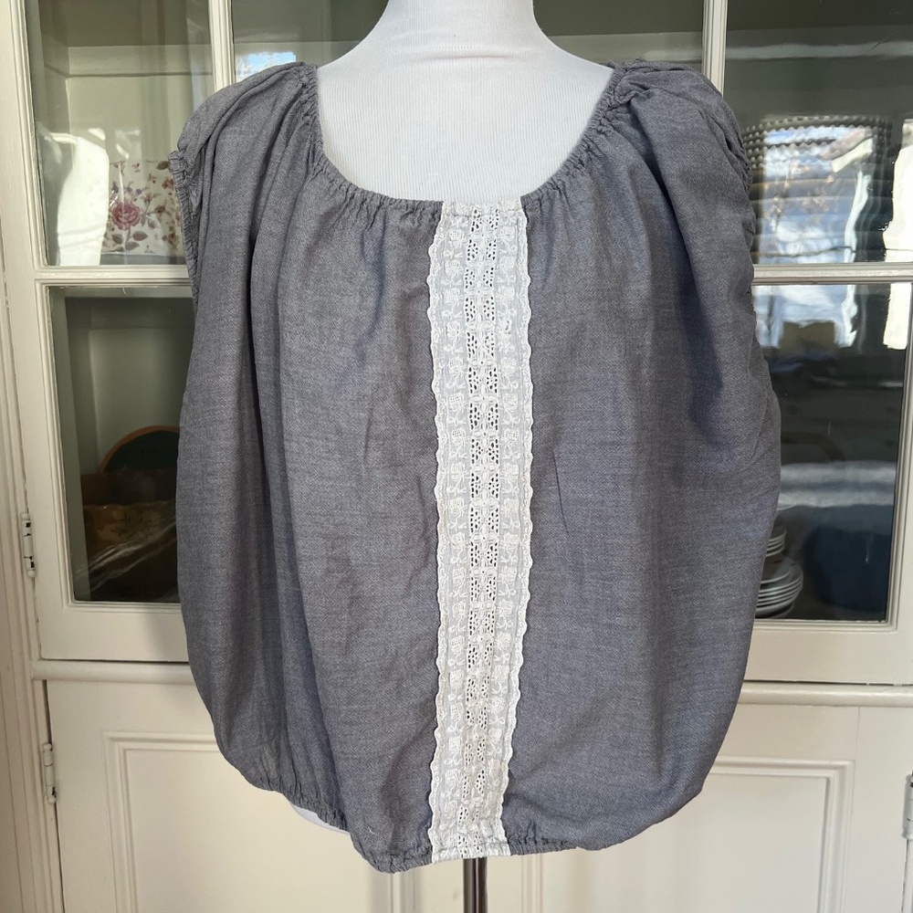 Magnolia Pearl Gray Lace Eyelet Blouse, One Size, Cotton